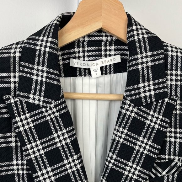 NWOT Veronica Beard Jenny Check Cotton Jacket Short Sleeve Plaid Black USA 6 - Picture 4 of 8